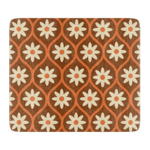 Planche À Découper Fleurs blanches rétro sur ogee vintage marron