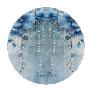Planche à découper Fleurs Bleues et Perles