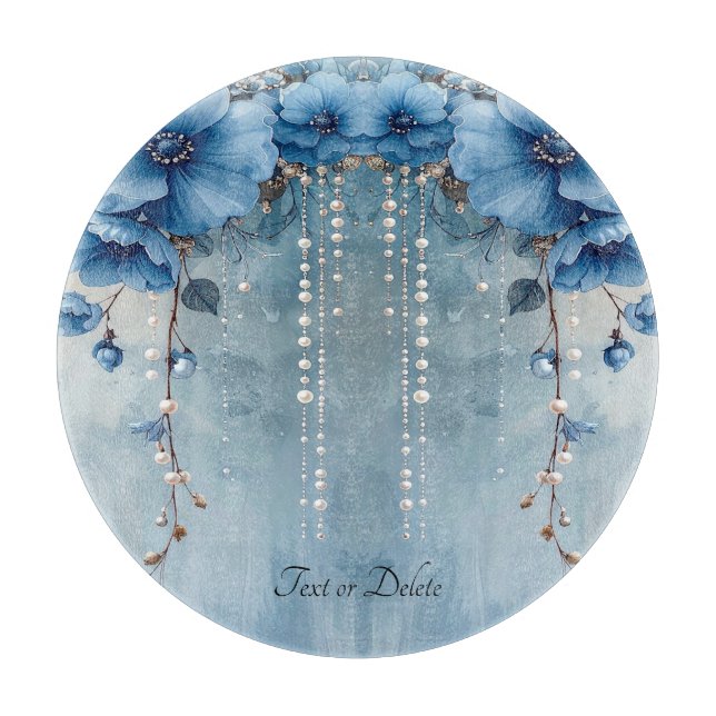 Planche à découper Fleurs Bleues et Perles (Devant)
