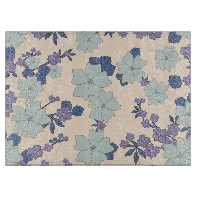 Planche À Découper Fleurs Bleues, Fleurs Violettes, Motif Floral (Devant)