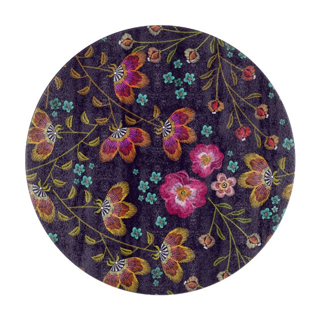 Planche À Découper Fleurs brodées : mode sans couture motif (Devant)
