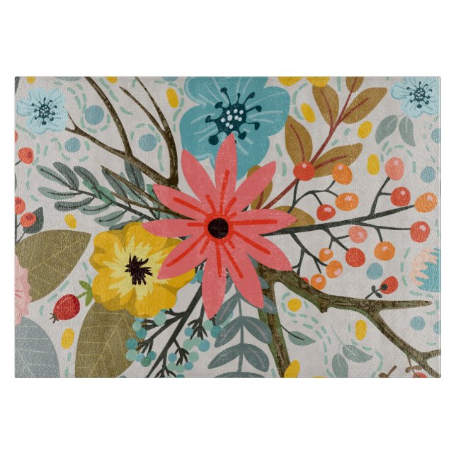 Planche À Découper Fleurs colorées Aquarelle mignonne (Devant)