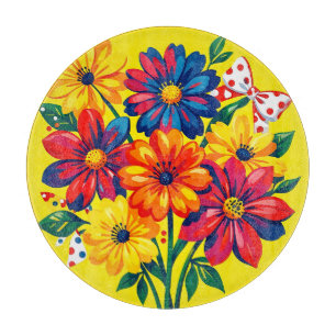 Planche À Découper Fleurs Colorées Audacieuses Bouquet Pop Art à Poin