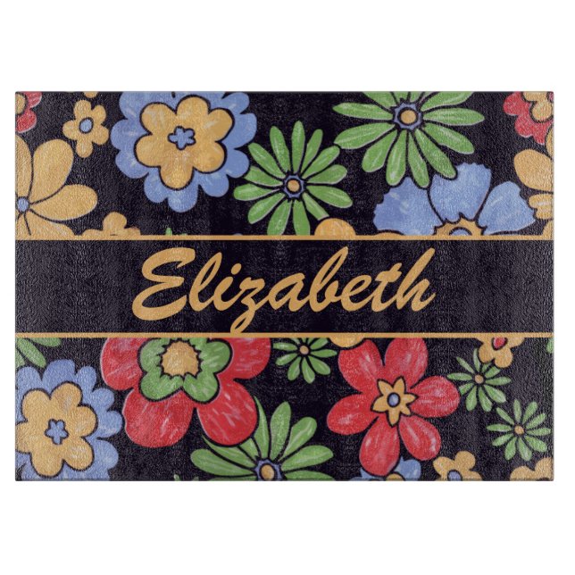 Planche À Découper Fleurs colorées vives faites sur commande à (Devant)