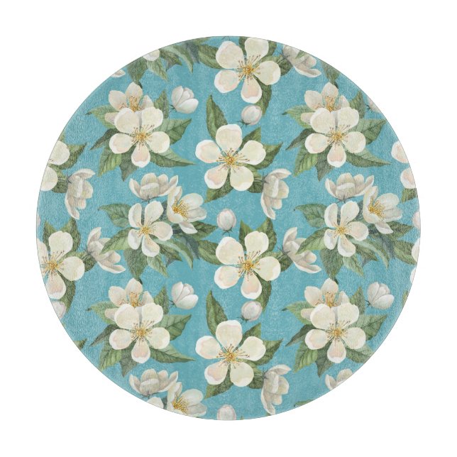 Planche À Découper Fleurs d'aquarelle blanche Feuilles verts (Devant)
