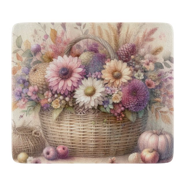 Planche À Découper Fleurs d'automne dans les couleurs pastel aquarell (Devant)