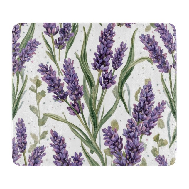 Planche À Découper Fleurs de Lavande Violette Aquarelle Botanique (Devant)