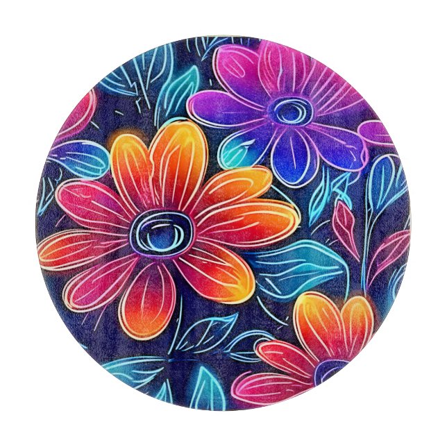 Planche À Découper Fleurs de néon en fleurs éclatantes (Devant)