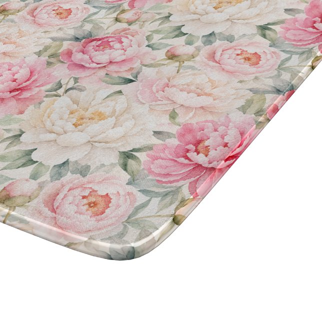 Planche À Découper Fleurs de pivoine à l'aquarelle pastel doux (Coin)