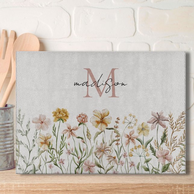 Planche À Découper Fleurs de Prairie de Fleuriste Aquarelle Monogramm (In situ)