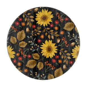 Planche À Découper Fleurs de soleil d'automne : Arrière - plan noir d