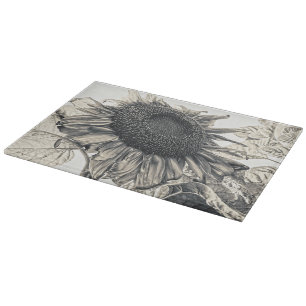 Planche À Découper Fleurs de soleil géantes Vintage Sepia Floral Art
