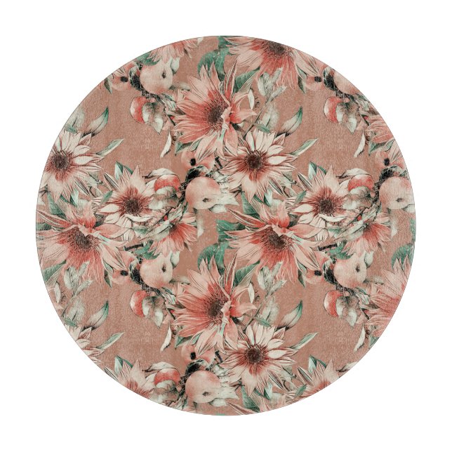 Planche À Découper Fleurs de soleil, pommes : motif d'aquarelle d'aut (Devant)