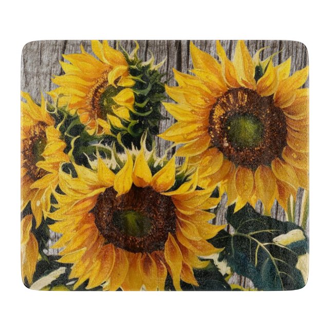 Planche À Découper Fleurs de soleil rustiques sur carton imprimé" (Devant)