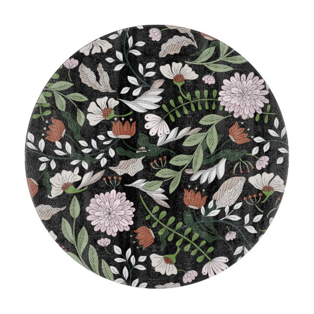 Planche À Découper Fleurs d'Engraving Antique Peint à la main (Devant)