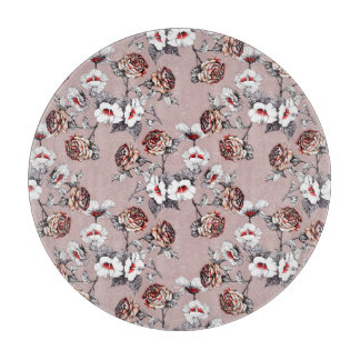 Planche À Découper Fleurs dessinées à la main, motif d'aquarelle rose