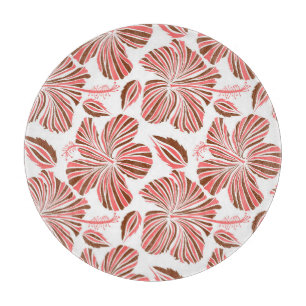 Planche À Découper Fleurs d'hibiscus hawaïens : style tropical brun.