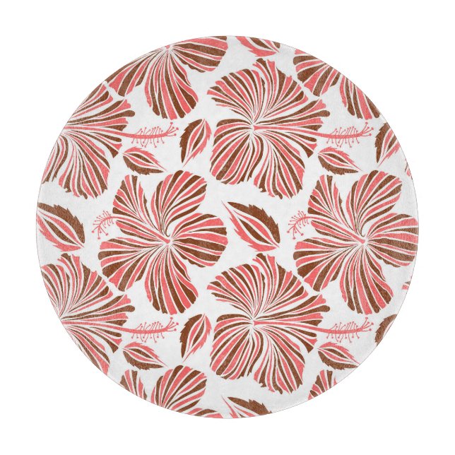 Planche À Découper Fleurs d'hibiscus hawaïens : style tropical brun. (Devant)