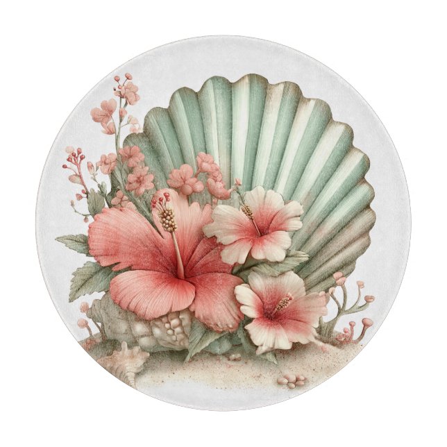 PLANCHE À DÉCOUPER FLEURS D'HIBISCUS ROUGE ET VERT D'ÉTÉ (Devant)