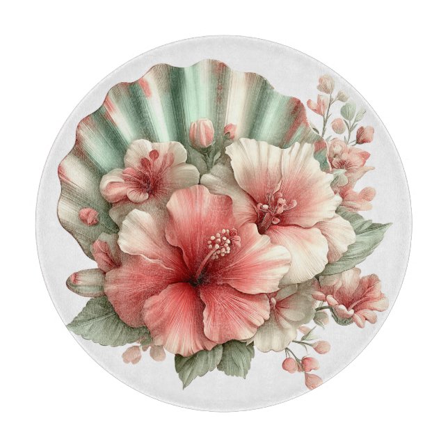 PLANCHE À DÉCOUPER FLEURS D'HIBISCUS ROUGE ET VERT D'ÉTÉ (Devant)