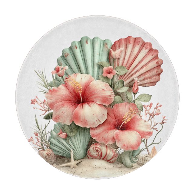 PLANCHE À DÉCOUPER FLEURS D'HIBISCUS ROUGE ET VERT D'ÉTÉ (Devant)