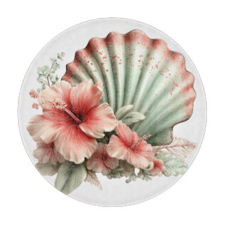 PLANCHE À DÉCOUPER FLEURS D'HIBISCUS ROUGE ET VERT D'ÉTÉ