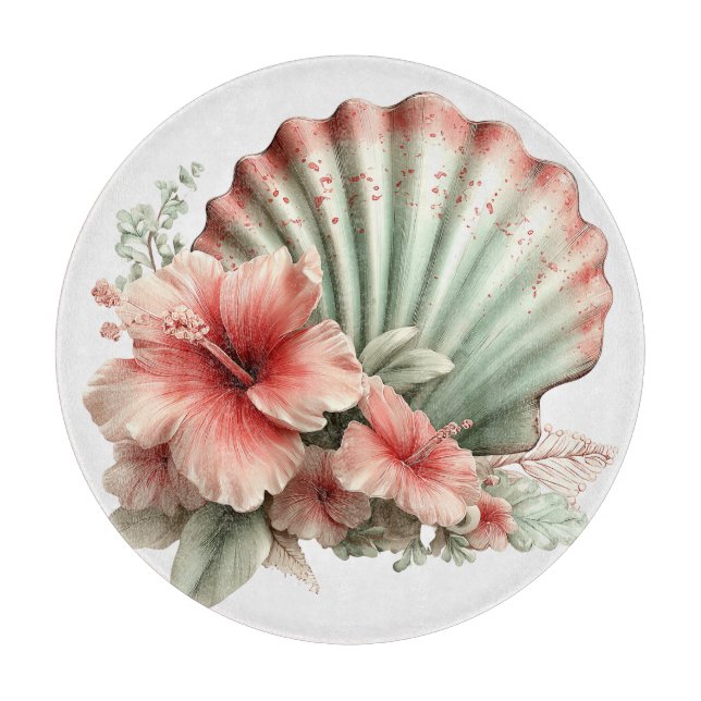 PLANCHE À DÉCOUPER FLEURS D'HIBISCUS ROUGE ET VERT D'ÉTÉ (Devant)