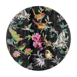 Planche À Découper Fleurs d'oiseaux tropicaux : Motif d'aquarelle