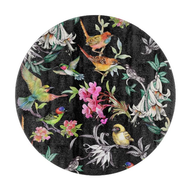 Planche À Découper Fleurs d'oiseaux tropicaux : Motif d'aquarelle (Devant)