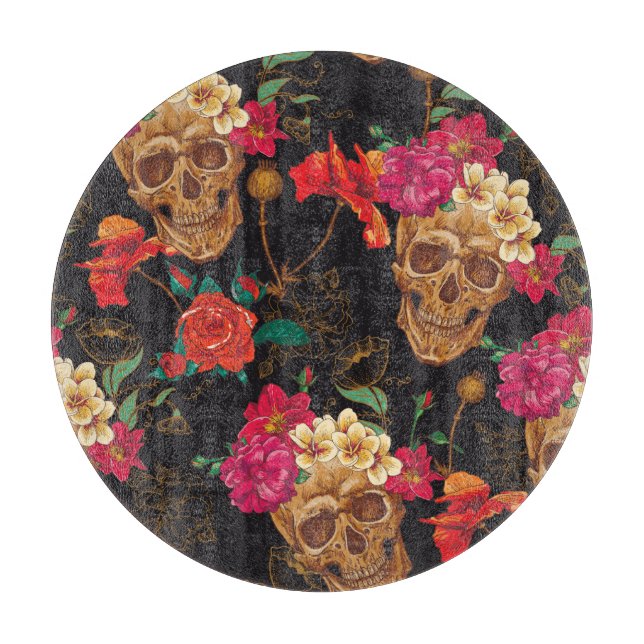 Planche À Découper Fleurs du crâne : Arrière - plan foncé sans coutur (Devant)