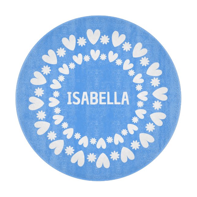 Planche À Découper Fleurs Et Coeurs Nom (Devant)