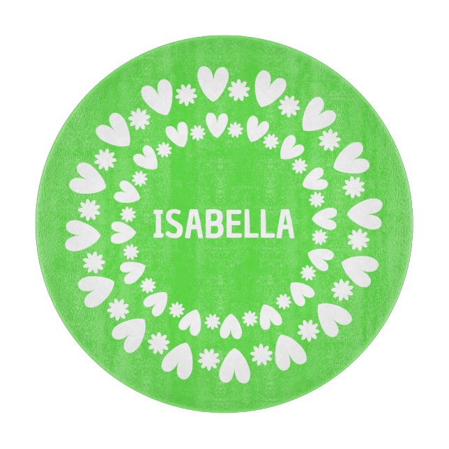 Planche À Découper Fleurs Et Coeurs Nom (Devant)