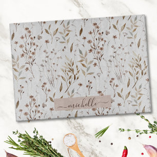 Planche À Découper Fleurs et feuilles délicates à l'aquarelle Monogra