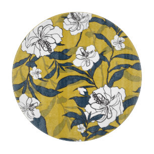 Planche À Découper Fleurs florissantes : Vintage Jaune sans couture.
