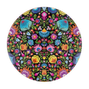 Planche À Découper Fleurs folkloriques Wycinanki noir 