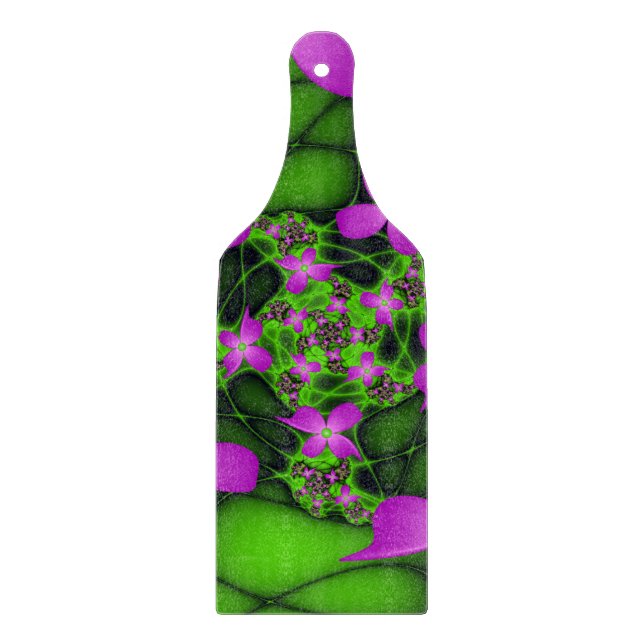 Planche À Découper Fleurs fractales abstraites modernes rose vert néo (Devant)