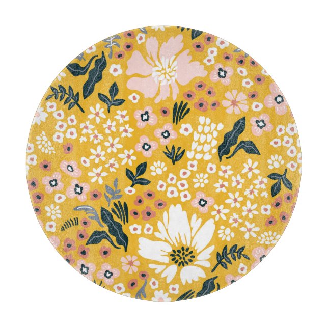 Planche À Découper Fleurs Jardin : Charme Vintage Jaune. (Devant)