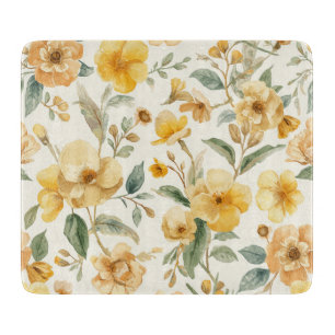 Planche À Découper Fleurs Jaunes Botanique Florale Aquarelle