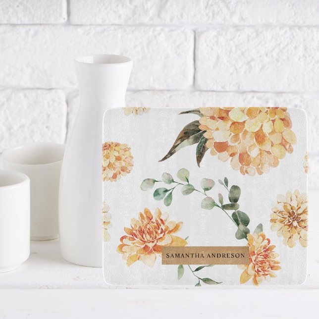 Planche À Découper Fleurs Jaunes Modernes & Cadeau Personnalisé Kraft (Créateur téléchargé)