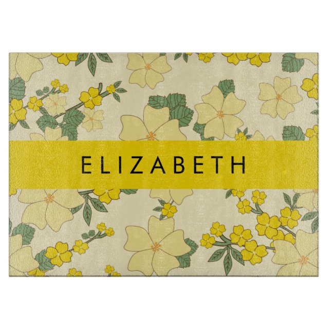 Planche À Découper Fleurs Jaunes, Motif De Fleurs, Votre Nom (Devant)