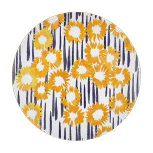 Planche À Découper Fleurs Jaunes : Vintage peint à la main