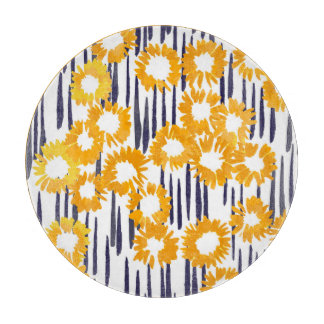Planche À Découper Fleurs Jaunes : Vintage peint à la main
