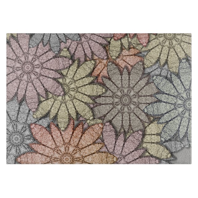 Planche À Découper Fleurs Métalliques Verre (Devant)