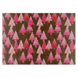 Planche À Découper Fleurs modernes arbres de Noël - corail & brun