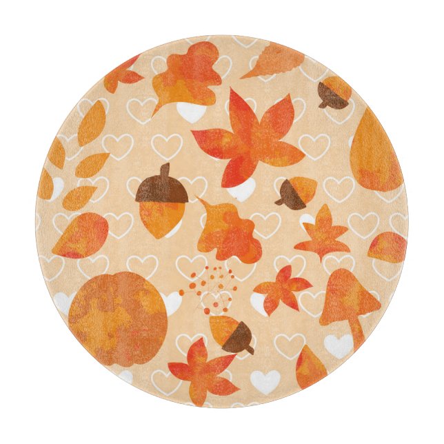 Planche À Découper Fleurs orange : Motif Doodle à la main. (Devant)