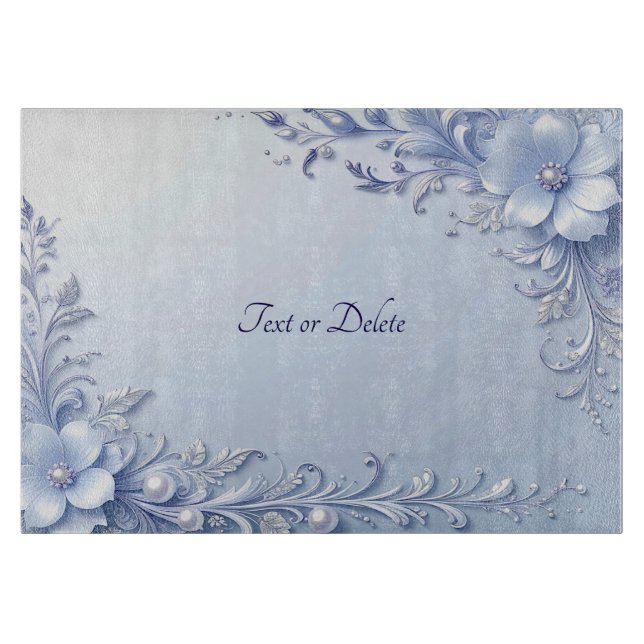 Planche à découper Fleurs Ornées Bleues avec Perle (Devant)