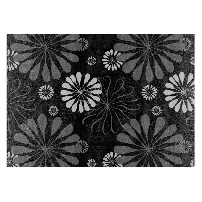 Planche À Découper Fleurs Rétro Noir et Blanc (Devant)