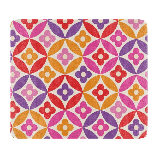 Planche À Découper Fleurs Rétro sur motif de cercles du milieu du siè (Devant)