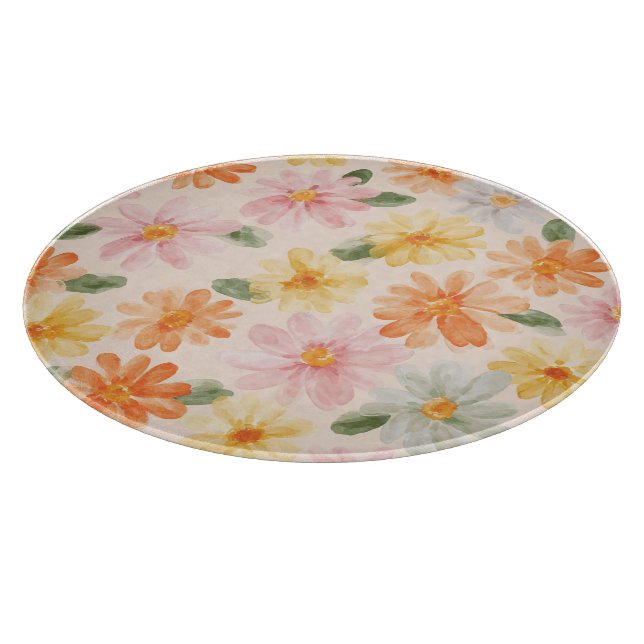 Planche À Découper Fleurs Rose Jaune Bleu Pêche  (Coin)