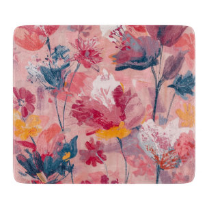 Planche À Découper Fleurs roses pinceaux peints motif botanique
